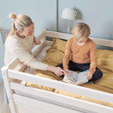 Mid-High Bed with Safety Rail and Ladder, 90x200 cm, White