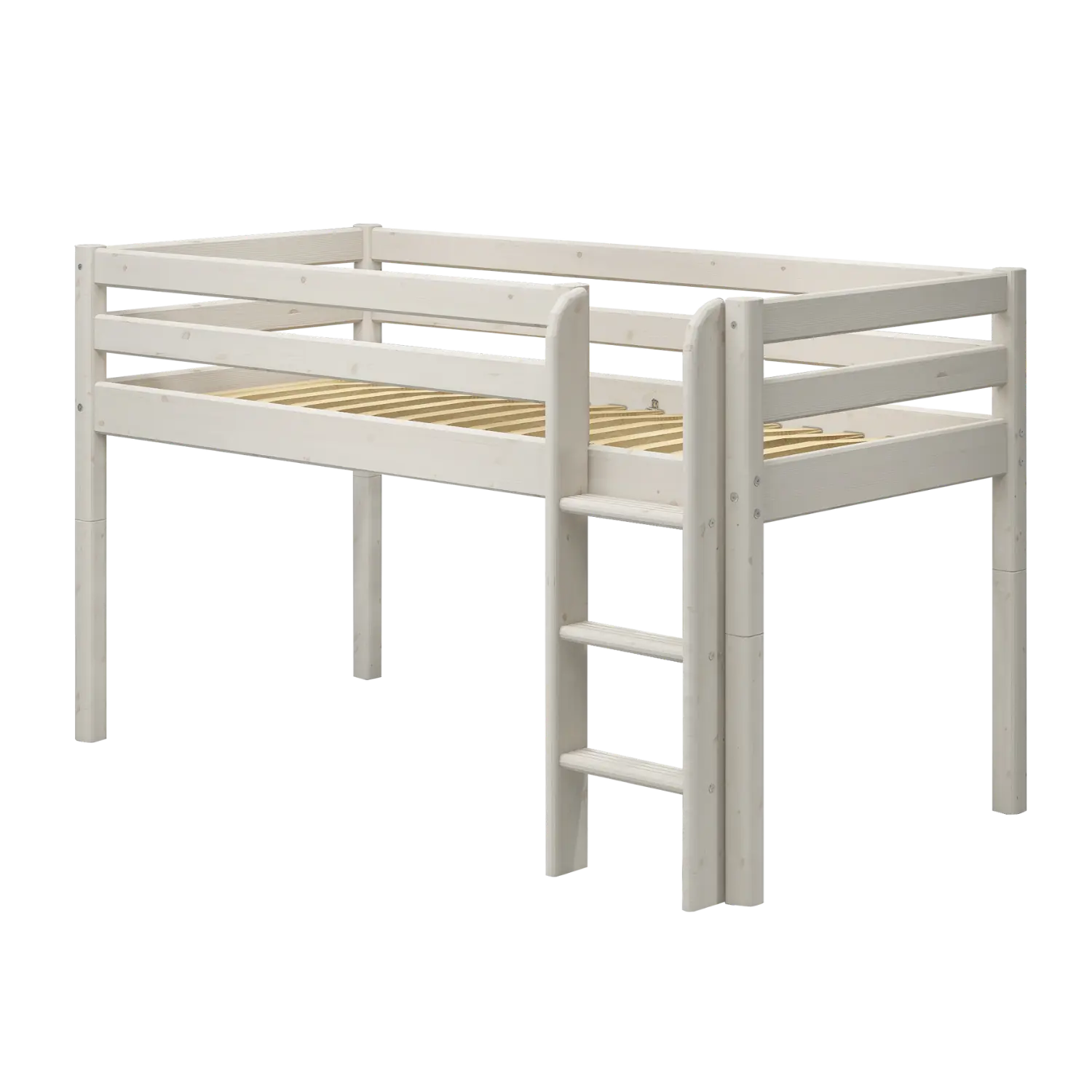 High Bed 120 cm with Safety Rail and Ladder, 90x200 cm, White MID_HIGH-BED mid-high-bed-w-straight-ladder-white-washed-1  flexa-com.myshopify.com