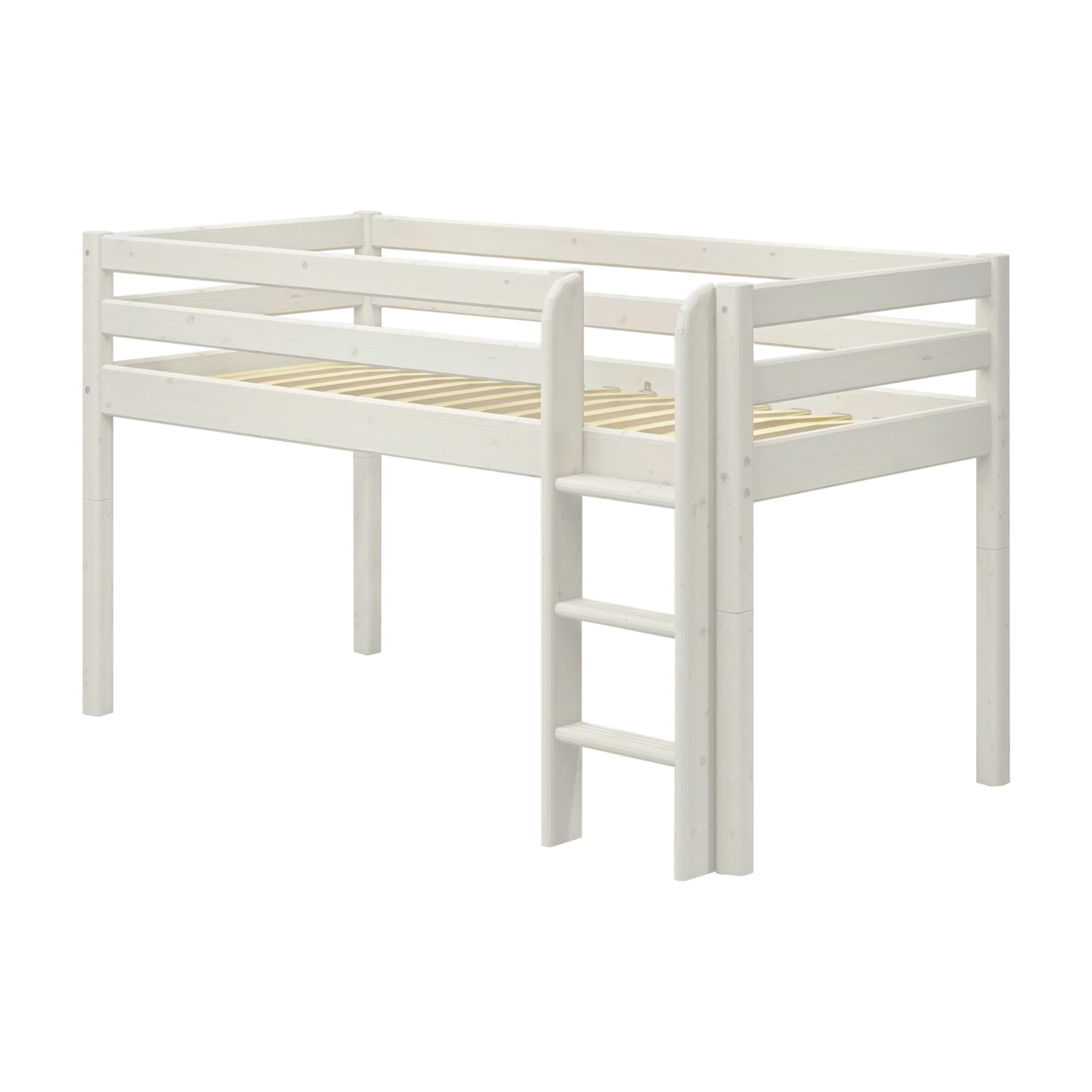 FLEXA white ladder and legs for high bed, with anti-slip steps; child-safe design, shown on plain background.