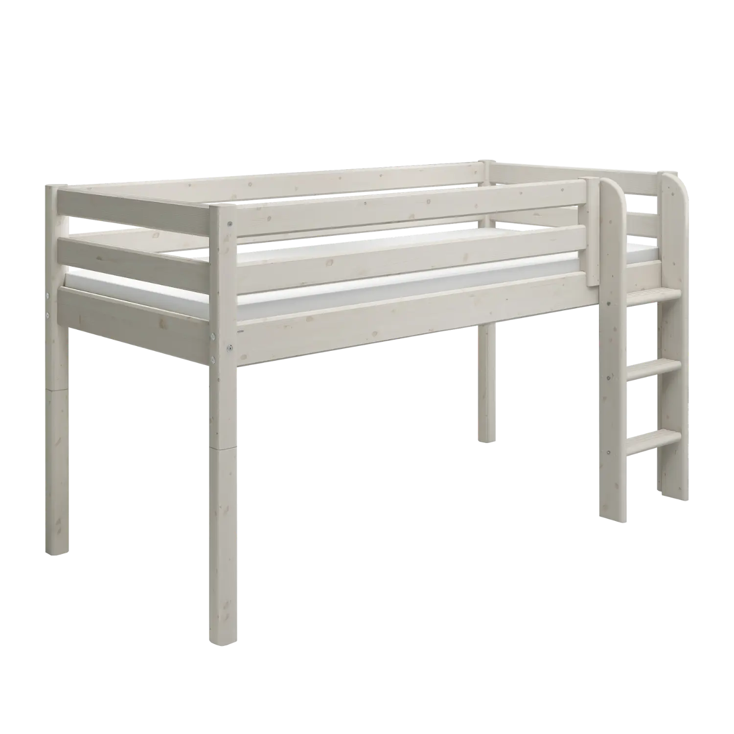 High Bed 120 cm with Safety Rail and Ladder, 90x200 cm, White MID_HIGH-BED mid-high-bed-w-straight-ladder-white-washed-1  flexa-com.myshopify.com