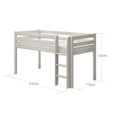 Mid-High Bed with Safety Rail and Ladder, 90x200 cm, White