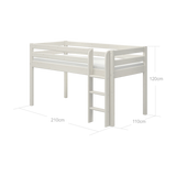 High Bed 120 cm with Safety Rail and Ladder, 90x200 cm, White