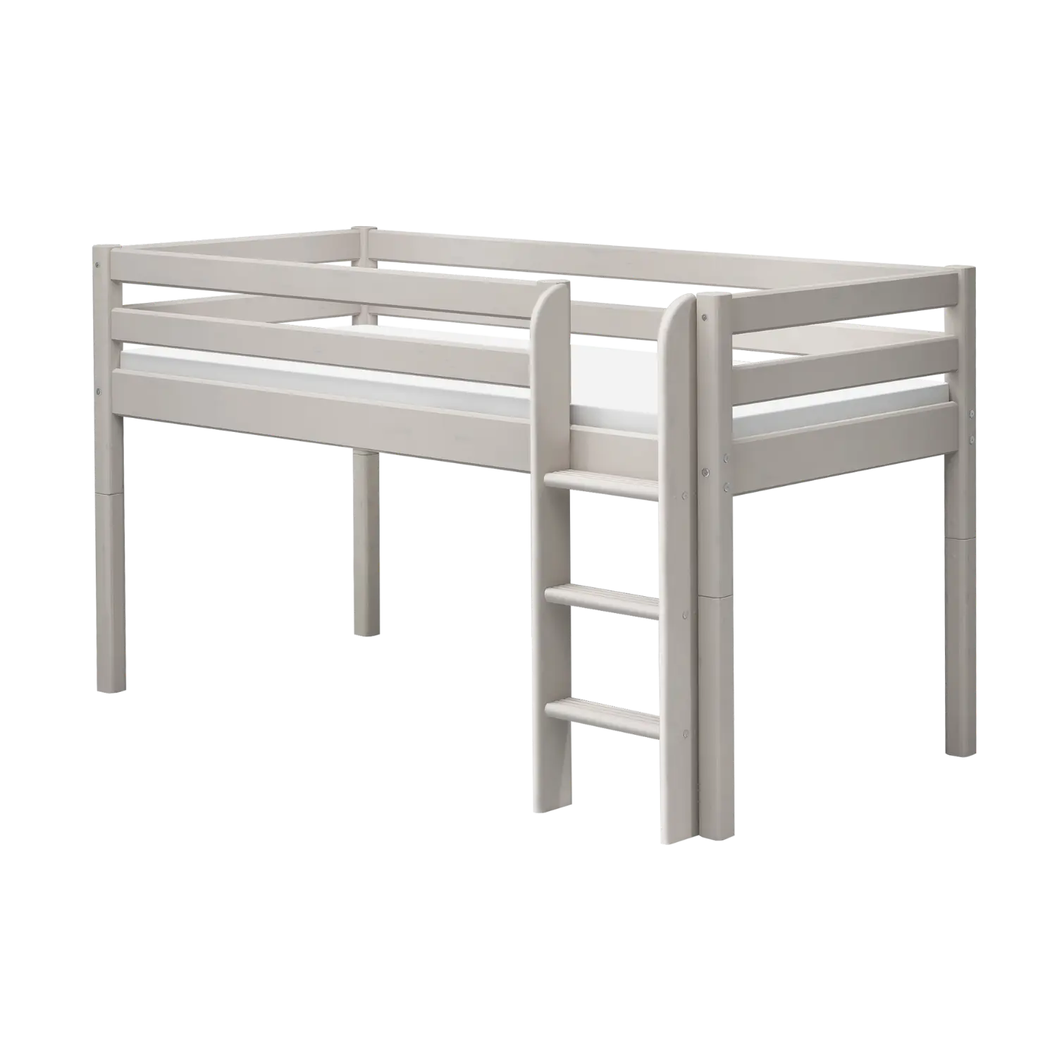 High Bed 120 cm with Ladder and Safety Rail, 90x200 cm, Grey MID_HIGH-BED mid-high-bed-w-straight-ladder-grey-washed-1  flexa-com.myshopify.com