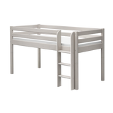 Mid-High Bed with Ladder and Safety Rail, 90x200 cm, Grey