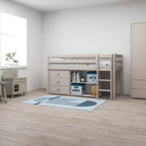 High Bed 120 cm with Ladder and Safety Rail, 90x200 cm, Grey