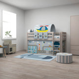 High Bed 120 cm with Ladder and Safety Rail, 90x200 cm, Grey