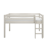 Mid-High Bed with Ladder and Safety Rail, 90x200 cm, Grey