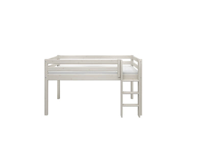 Mid-High Bed with Straight Ladder and Safety Rail, 90x200 cm, Grey