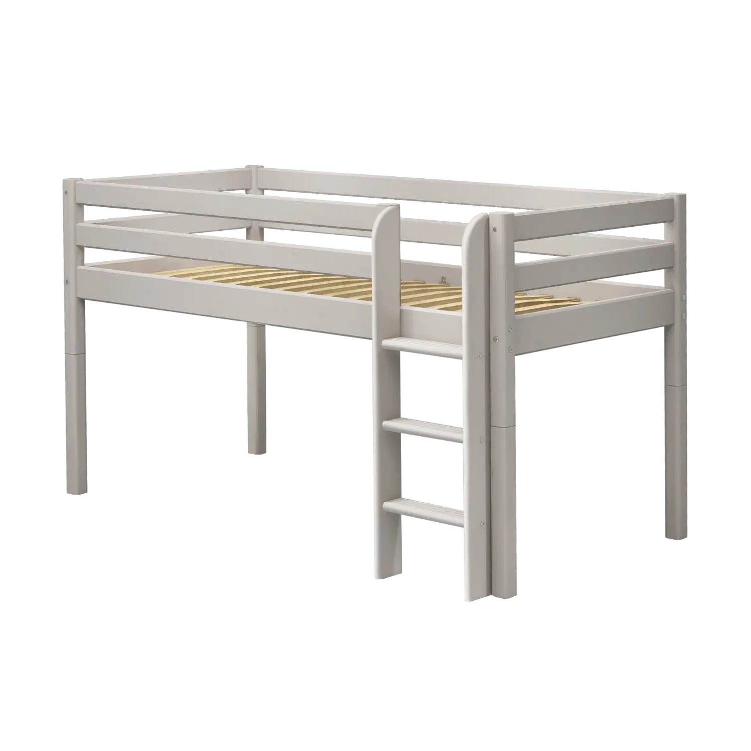 High Bed 120 cm with Ladder and Safety Rail, 90x200 cm, Grey MID_HIGH-BED mid-high-bed-w-straight-ladder-grey-washed-1  flexa-com.myshopify.com