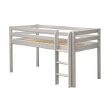 Mid-High Bed with Ladder and Safety Rail, 90x200 cm, Grey