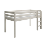 Mid-High Bed with Ladder and Safety Rail, 90x200 cm, Grey