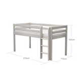 Mid-High Bed with Ladder and Safety Rail, 90x200 cm, Grey