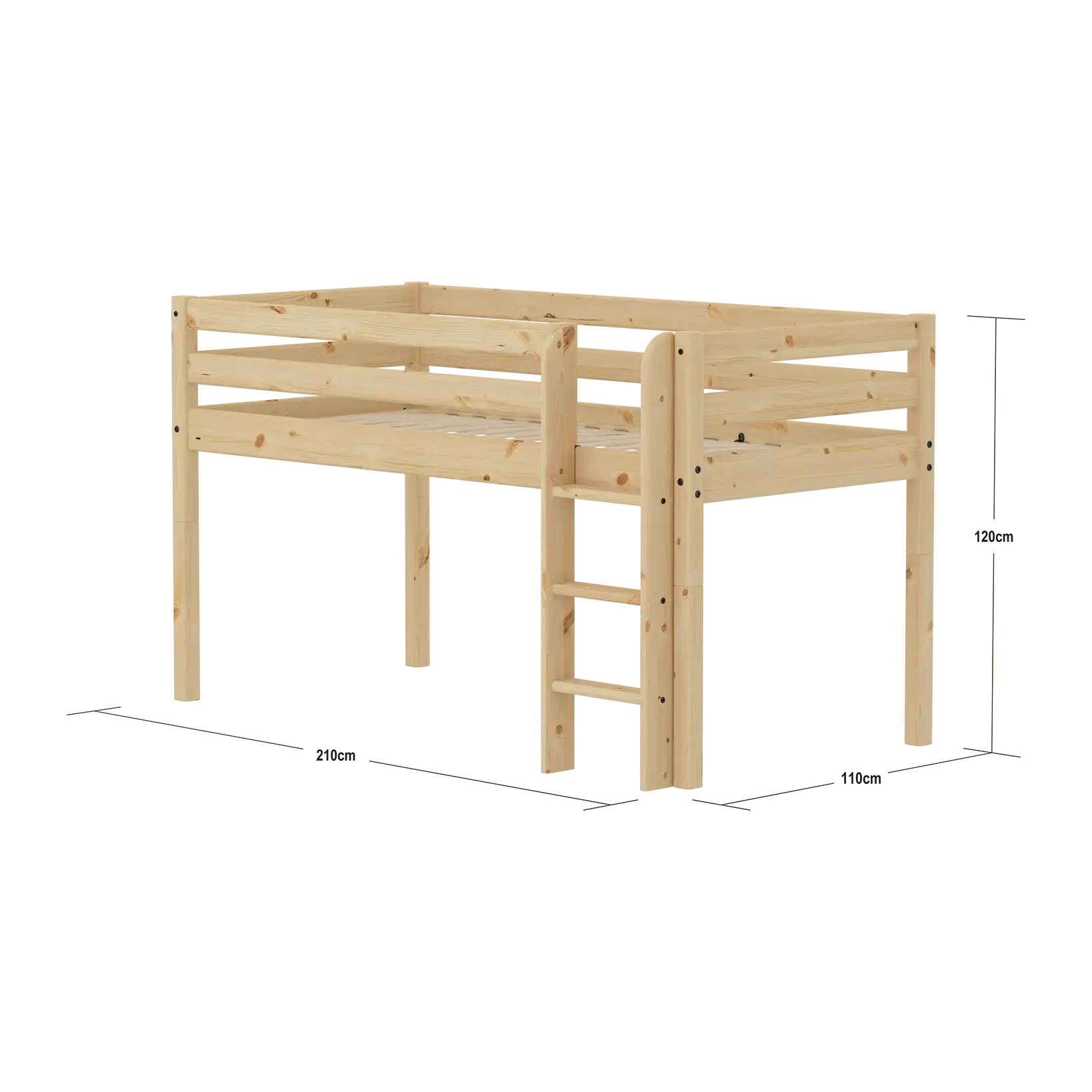 Mid-High Bed with Safety Rails, 90x200 cm, Pine | FLEXA Mid-High Bed with Safety Rails, 90x200 cm, Pine | FLEXA