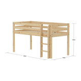Mid-High Bed with Safety Rails, 90x200 cm, Pine