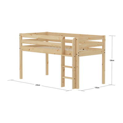 Mid-high Bed with Safety Rails, 90x200 cm, Pine