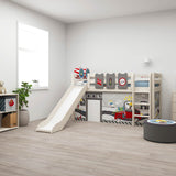 High Bed 120 cm with Slide and Ladder, 90x200 cm, White