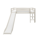 Mid-High Bed with Slide and Ladder, 90x200 cm, White