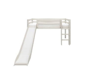 Mid-high Bed with Slide and Straight Ladder, 90x200 cm, White