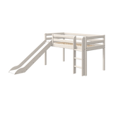 Mid-High Bed with Slide and Ladder, 90x200 cm, White