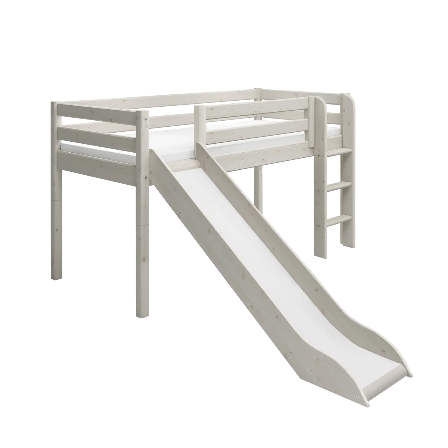 High Bed 120 cm with Slide and Ladder, 90x200 cm, White MID_HIGH-BED mid-high-bed-w-straight-ladder-and-slide-white-washed  flexa-com.myshopify.com