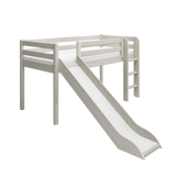 Mid-High Bed with Slide and Ladder, 90x200 cm, White