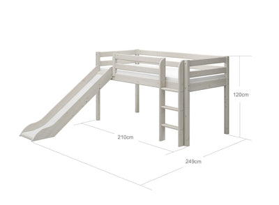 Mid-high Bed with Slide and Straight Ladder, 90x200 cm, White