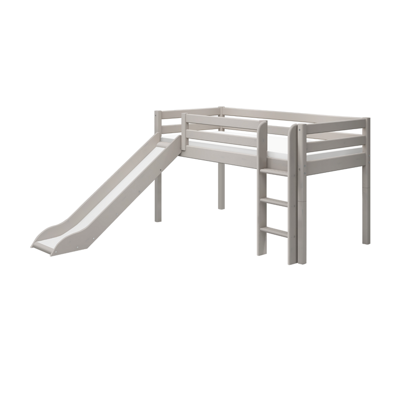 Mid-High Bed with Slide and Ladder, 90x200 cm, Grey