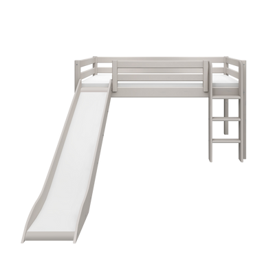 Mid-High Bed with Slide and Ladder, 90x200 cm, Grey