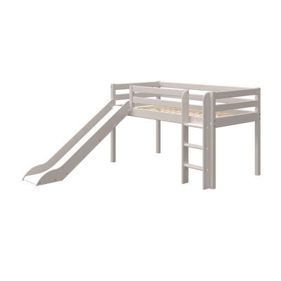 Mid-High Bed with Slide and Ladder, 90x200 cm, Grey