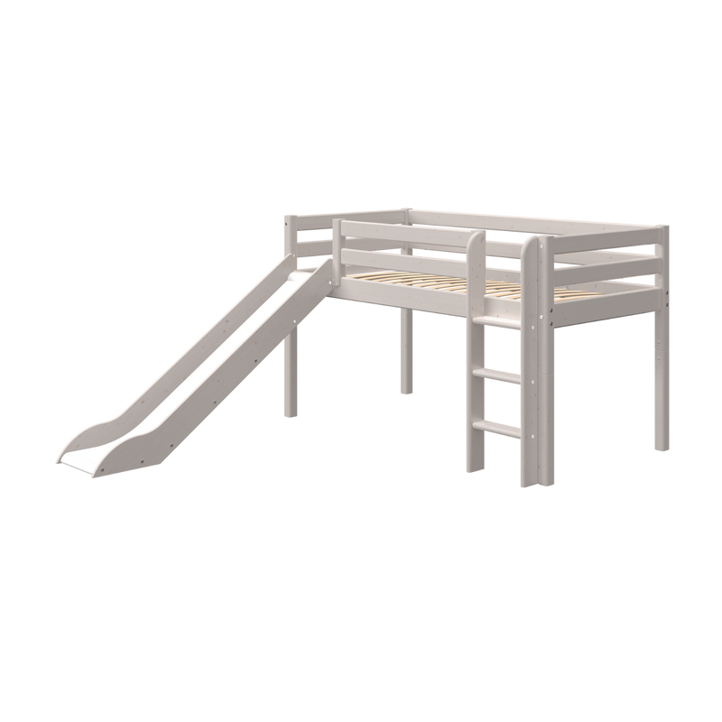Mid-High Bed with Slide and Ladder, 90x200 cm, Grey