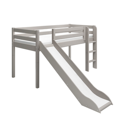 Mid-High Bed with Slide and Ladder, 90x200 cm, Grey