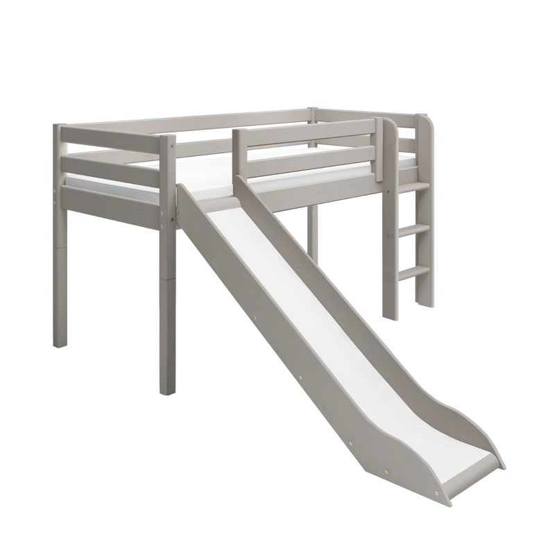 Mid-High Bed with Slide and Ladder, 90x200 cm, Grey