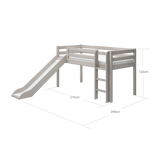 Mid-High Bed with Slide and Ladder, 90x200 cm, Grey