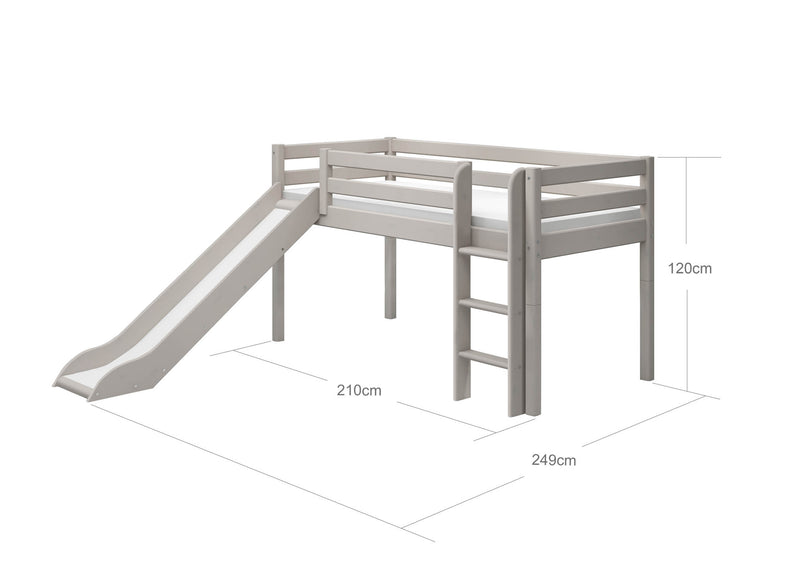 Cama media-alta con escalera recta y tobogán