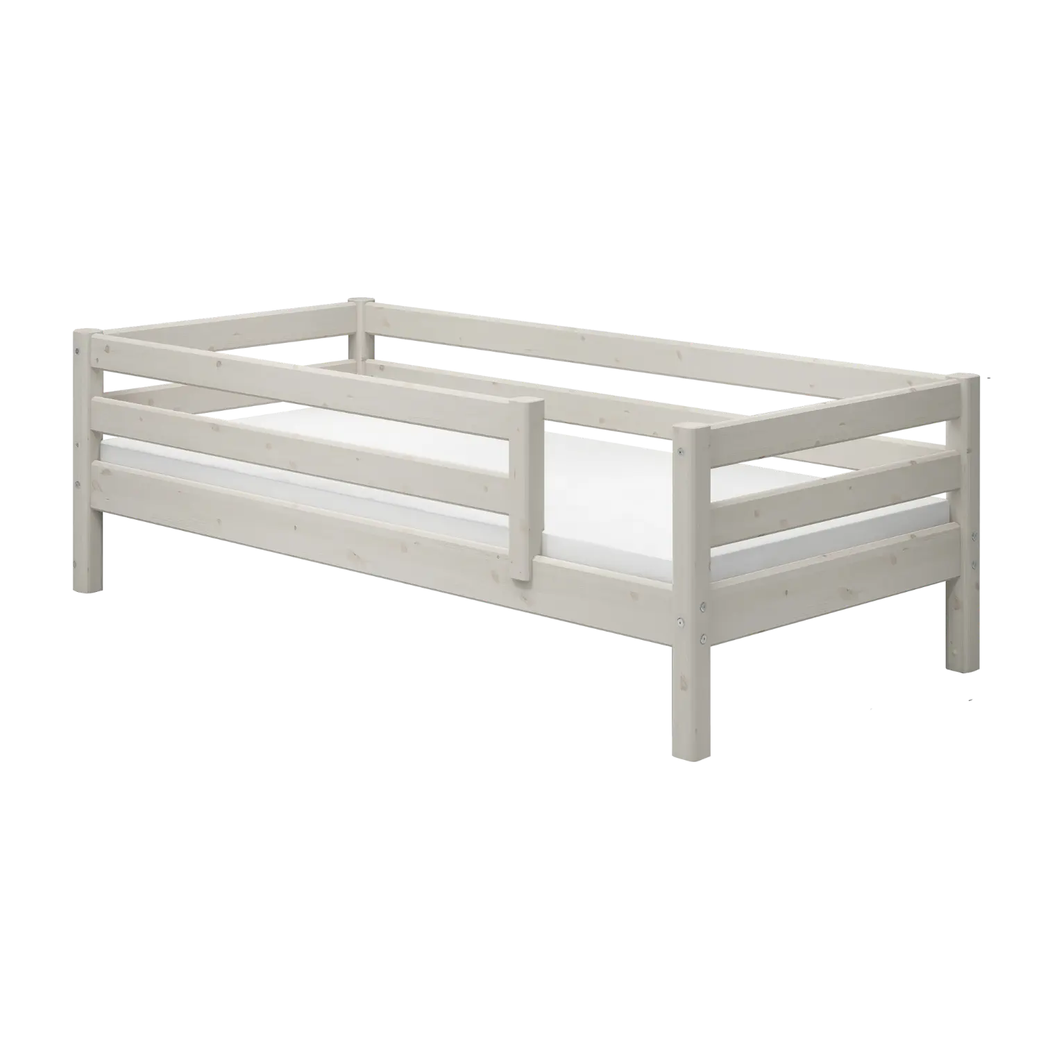 Single Bed with Safety Rail, 90x200 cm, White SINGLE_BED single-bed-with-safety-rail-white-washed-1  flexa-com.myshopify.com