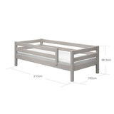 Single Bed with Safety Rail, 90x200 cm, Grey