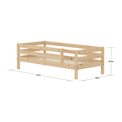 Single Bed with Safety Rail, 90x200 cm, Pine