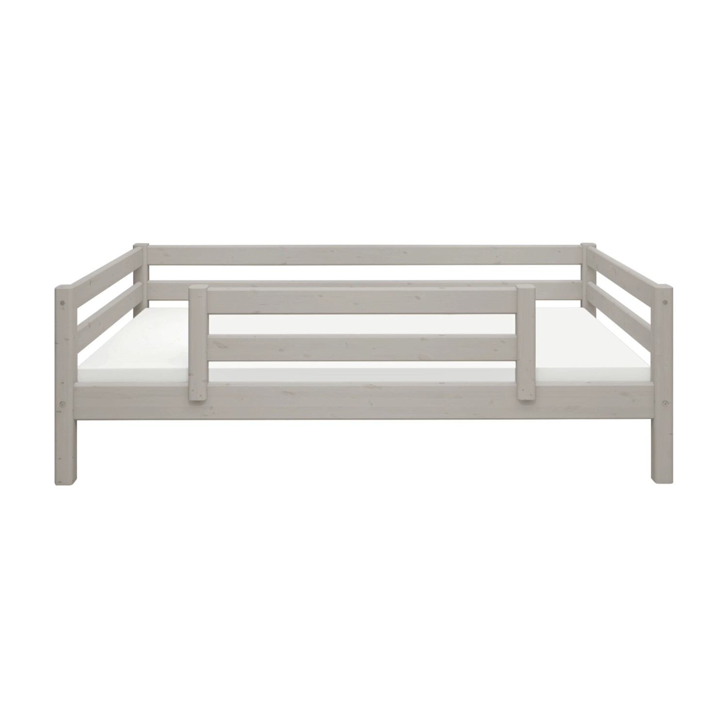 FLEXA SAFETY RAIL in grey, shown from the front, child-safe design for kid’s bedroom, on a plain white background.