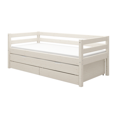 Single Bed with Pull-out Bed and Safety Rail, 90x200 cm, White