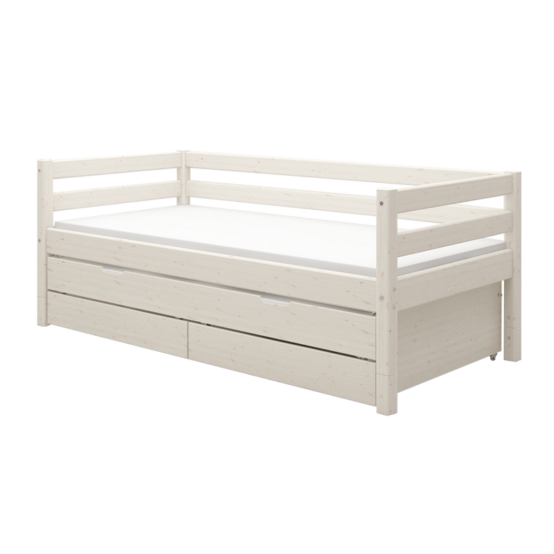 Single Bed with Pull-out Bed and Safety Rail, 90x200 cm, White