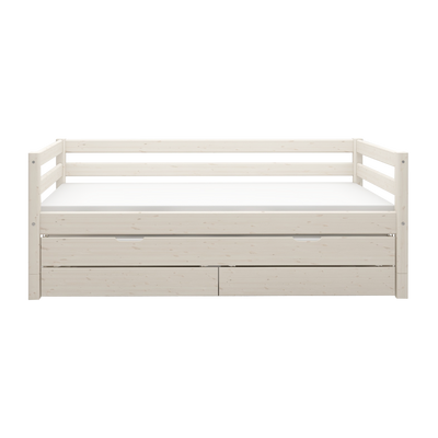 Single Bed with Pull-out Bed and Safety Rail, 90x200 cm, White