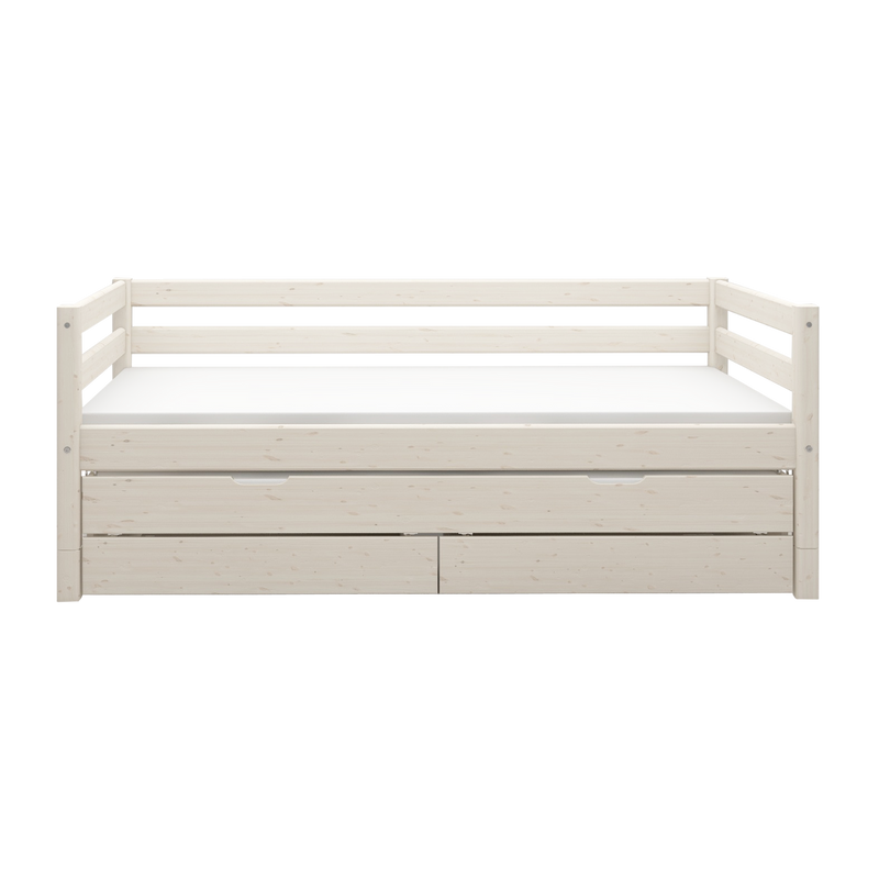 Single Bed with Pull-out Bed and Safety Rail, 90x200 cm, White