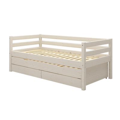 Single Bed with Pull-out Bed and Safety Rail, 90x200 cm, White