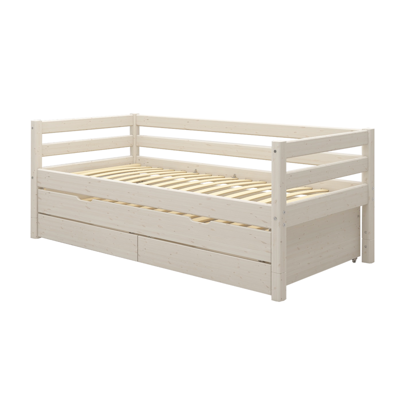 Single Bed with Pull-out Bed and Safety Rail, 90x200 cm, White