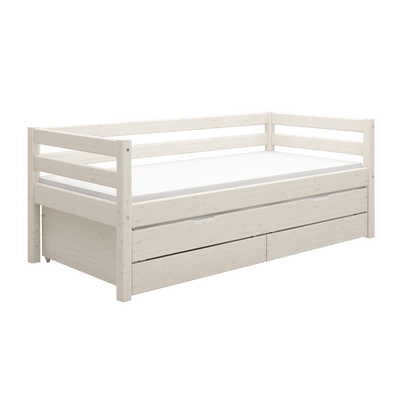 Single Bed with Pull-out Bed and Safety Rail, 90x200 cm, White