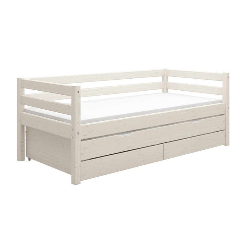 Single Bed with Pull-out Bed and Safety Rail, 90x200 cm, White