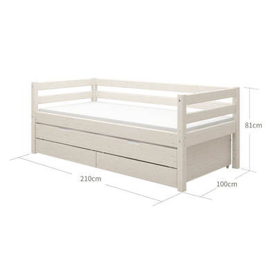 Single Bed with Pull-out Bed and Safety Rail, 90x200 cm, White