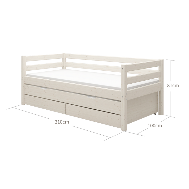 Single Bed with Pull-out Bed and Safety Rail, 90x200 cm, White