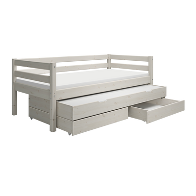 Single Bed with Pull-out Bed and Safety Rail, 90x200 cm, White