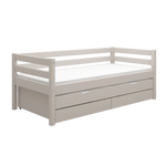 Single Bed with Pull-out Bed, Storage and Safety Rail, 90x200 cm, Grey SINGLE_BED single-bed-with-trundle-pullout-bed-grey-washed  flexa-com.myshopify.com